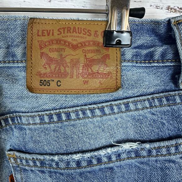 Womens Levis 505 C Orange Tab Distressed Straight Crop Blue Jeans W27 Fits 29X27 - Picture 5 of 9